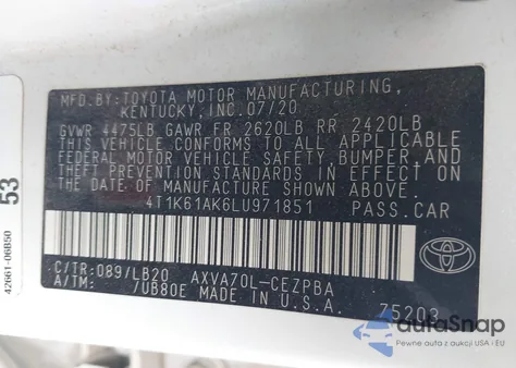 2020 Toyota Camry Xse из США, поврежденный, VIN 4T1K61AK6LU971851